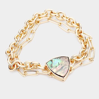 Gold Link Abalone Triangle Accented Magnetic Bracelet