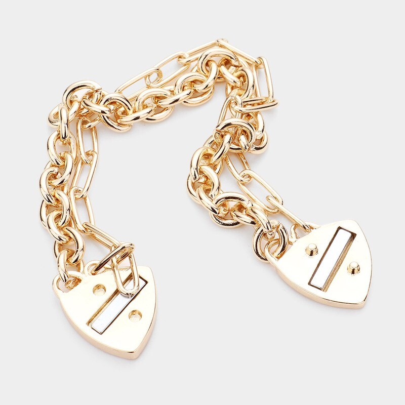 Gold Link Abalone Triangle Accented Magnetic Bracelet