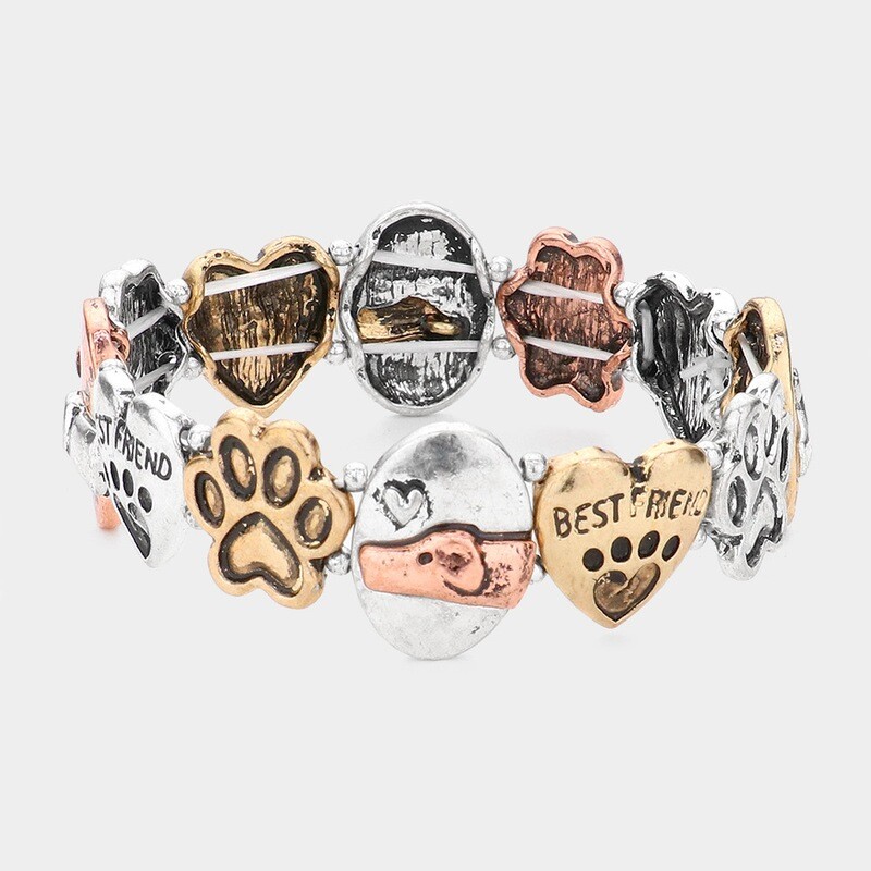 Dog Paw BEST FRIEND Message Heart Stretch Bracelet