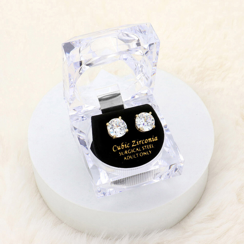 Round Cut Crystal Cubic Zirconia CZ Stud Earrings 