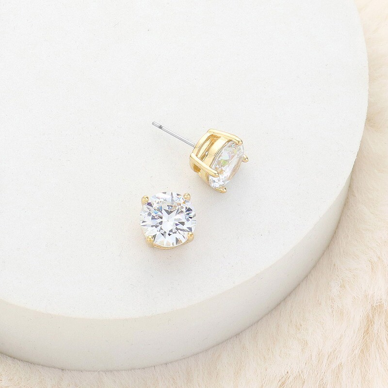 Round Cut Crystal Cubic Zirconia CZ Stud Earrings 