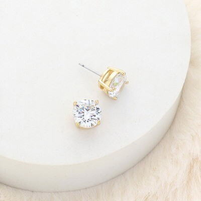 Round Cut Crystal Cubic Zirconia CZ Stud Earrings