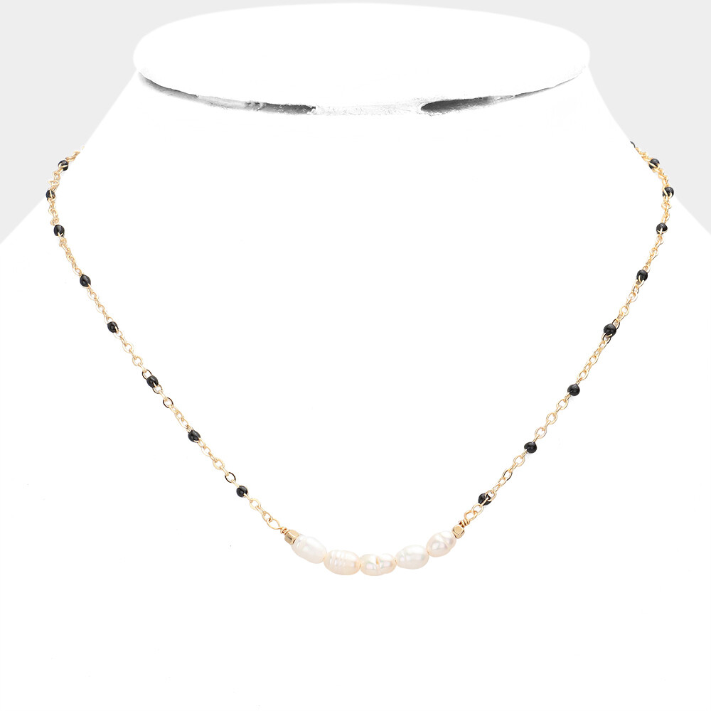 Real Freshwater Pearl Black Seed Beads Necklace