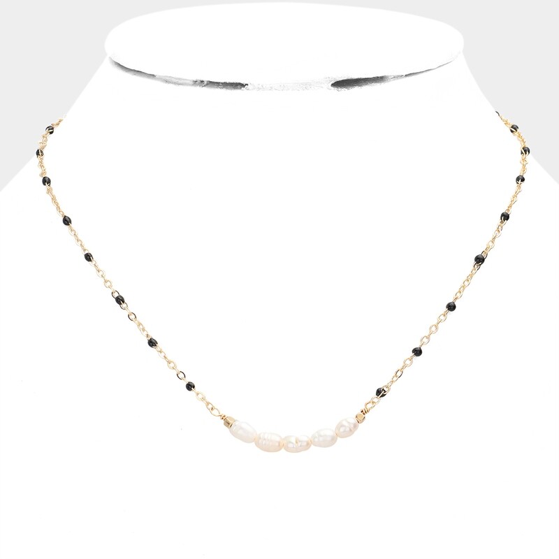 Real Freshwater Pearl Black Seed Beads Necklace