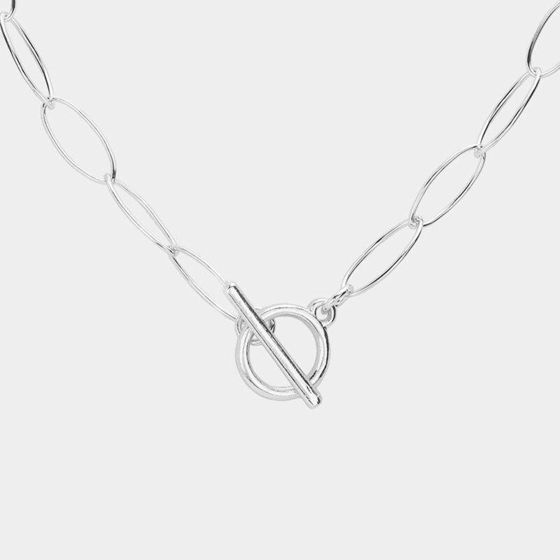 Silver Oval Link  Metal Toggle Necklace