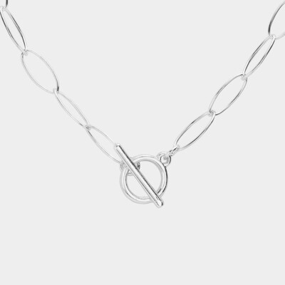 Silver Oval Link Metal Toggle Necklace