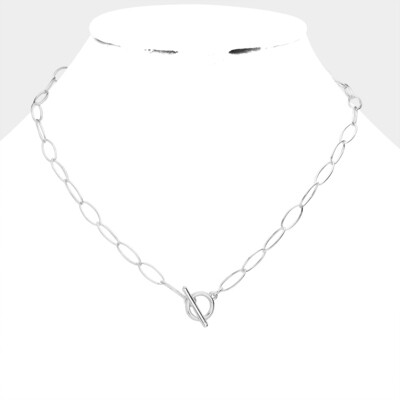 Silver Oval Link Metal Toggle Necklace