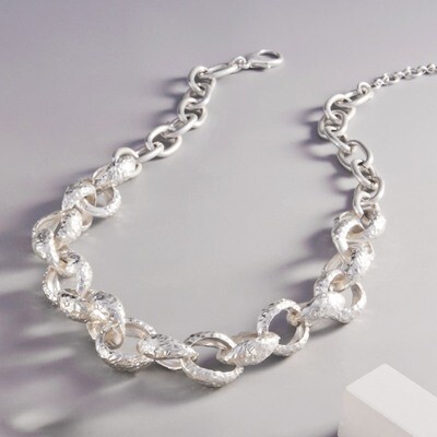 Textured Matte Silver Metal Chain Necklace
