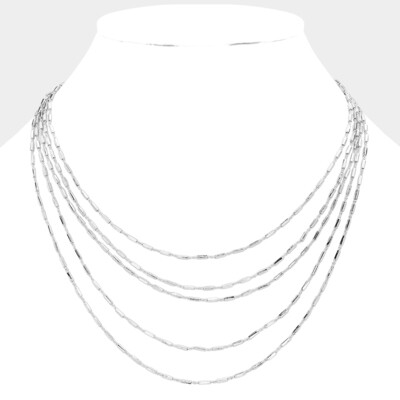Textured Multi Layered Brass Chain Necklace