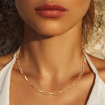 Gold Dipped Brass Metal Chain Link Necklace
