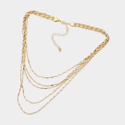 Textured Multi Layered Brass Chain Necklace