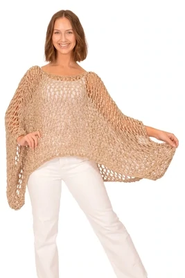 Italian Taupe Open Knit Flowing Poncho