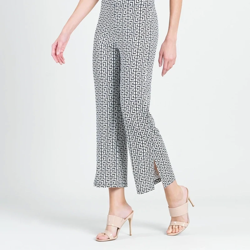Greek Key Print Butter Knit - Side Slit Ankle Pant