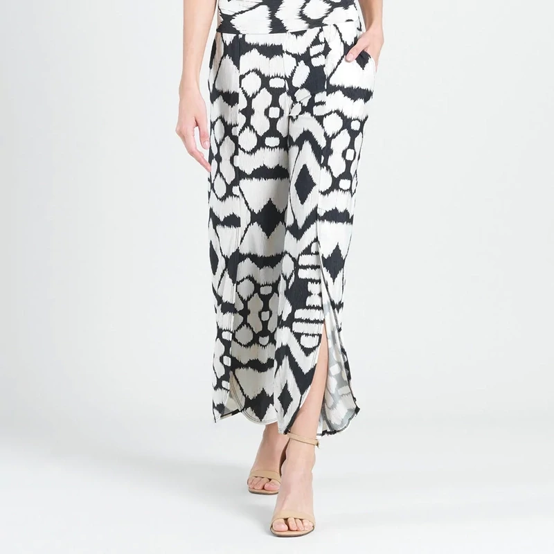 Aztec Print Crinkle Pleat Knit - Front Slit Ankle
