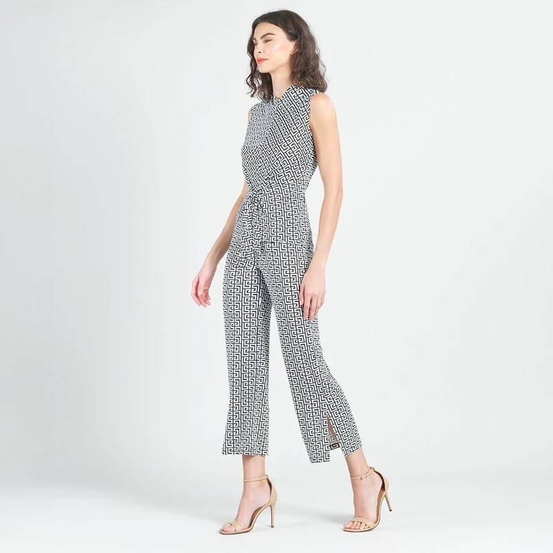 Greek Key Print Butter Knit - Side Slit Ankle Pant