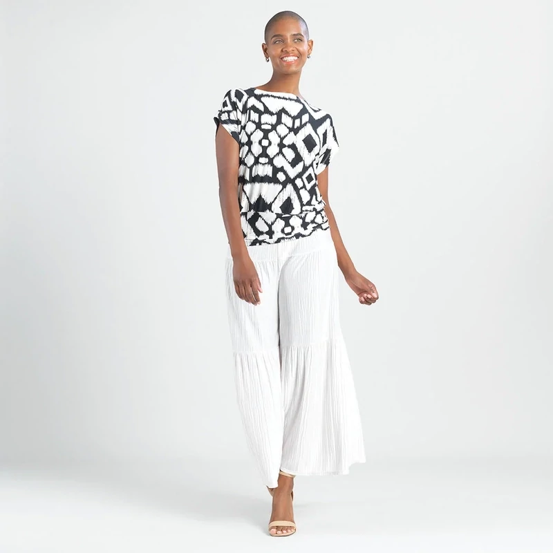 Aztec Crinkle Pleat Knit - Dolman Short Sleeve Top