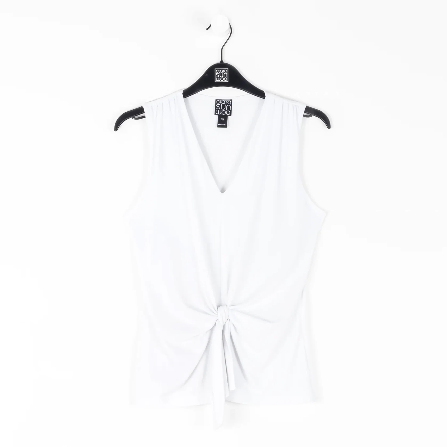White Sleeveless V-Neck Center Front Tie Top