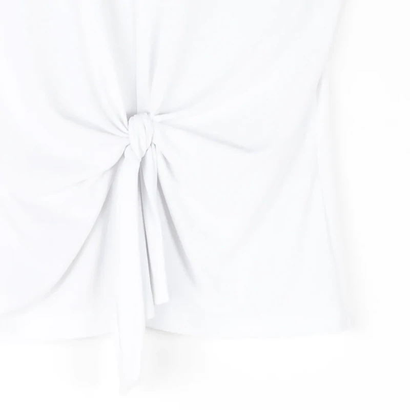 White Sleeveless V-Neck Center Front Tie Top