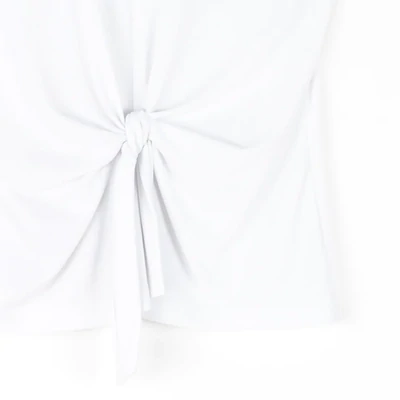 White Sleeveless V-Neck Center Front Tie Top