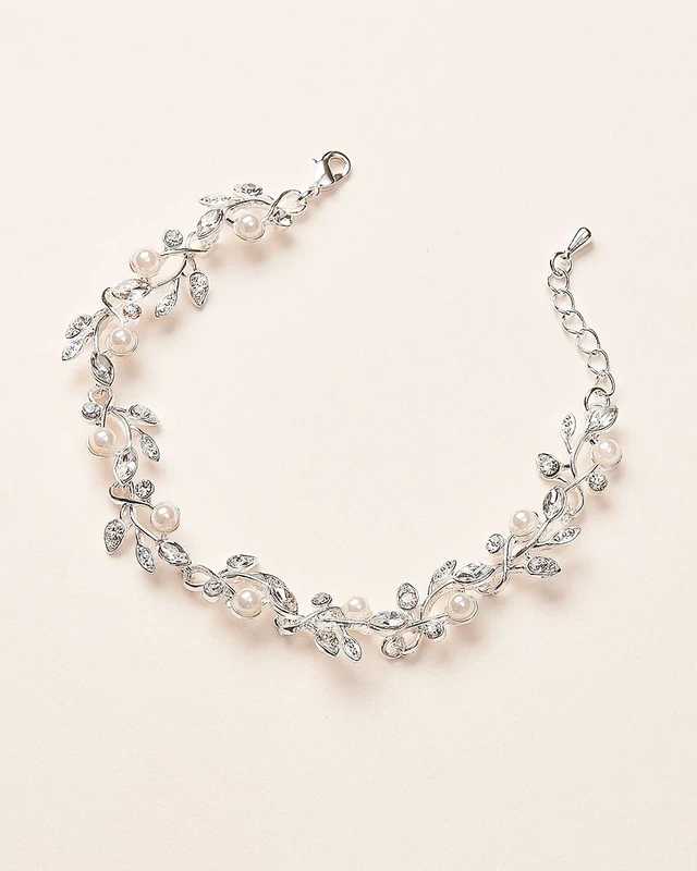 Silver Marquise CZ/Pearl Vine Botanical Formal Bracelet