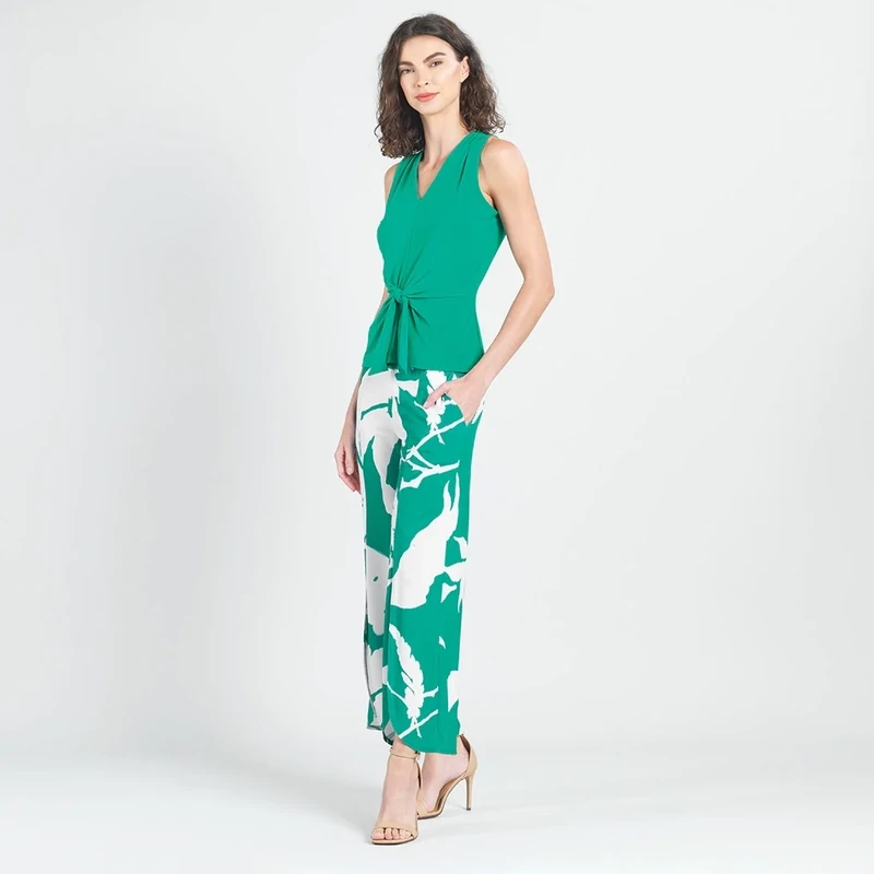Emerald Sleeveless V-Neck Center Front Tie Top
