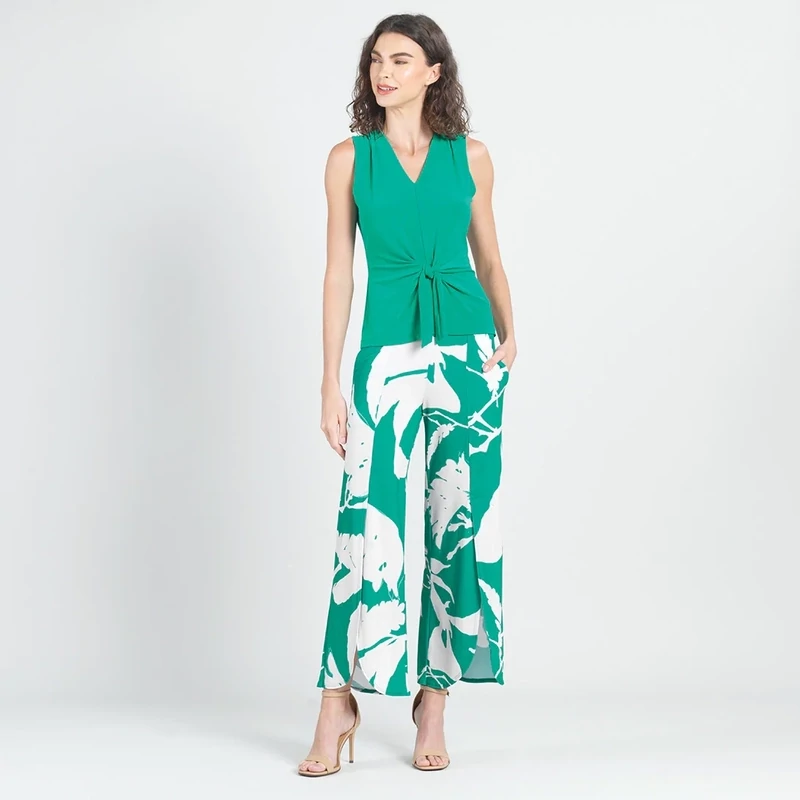 Emerald Sleeveless V-Neck Center Front Tie Top