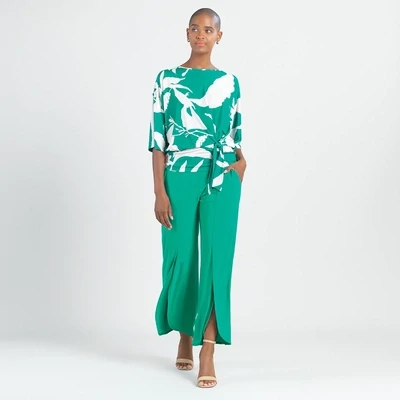 Emerald/Ivory Floral Branch Side Tie Top
