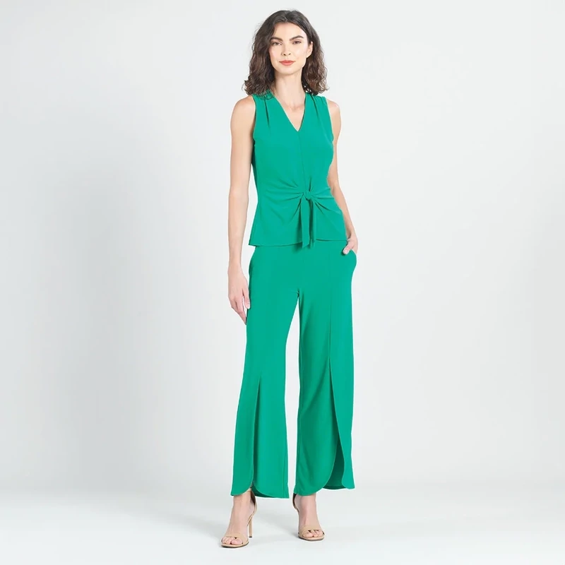 Emerald Front Slit Ankle Petal Pant