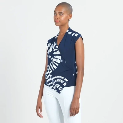 Navy Track Line Crossover Faux Wrap Top