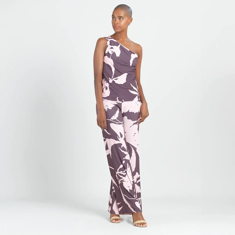 Pink/Cocoa Floral Stem One Shoulder Top