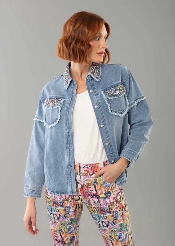 Lissette Gracelynn 26.5" Denim Embellished Blouse