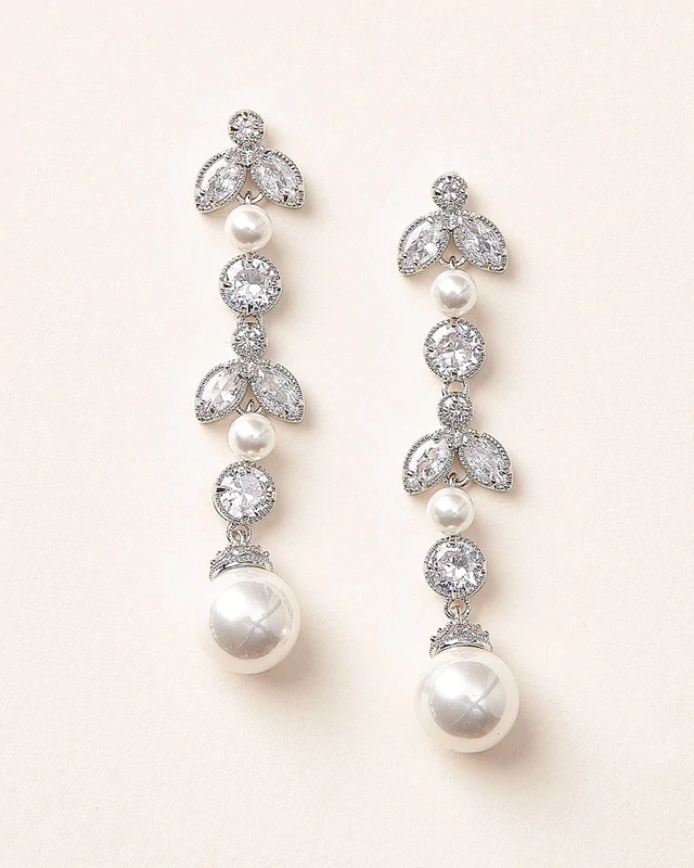Beautiful Marquise/Round CZ Long Pearl Earring