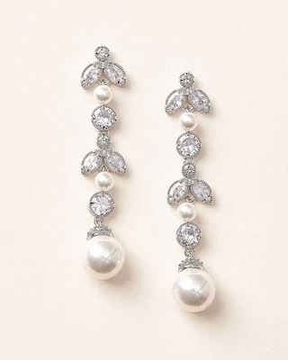 Beautiful Marquise/Round CZ Long Pearl Earring