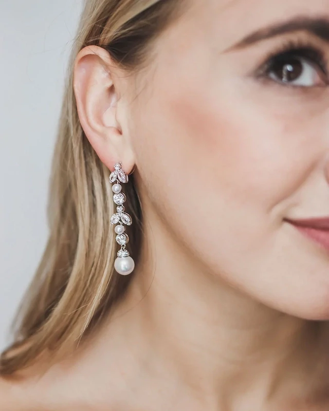 Beautiful Marquise/Round CZ Long Pearl Earring