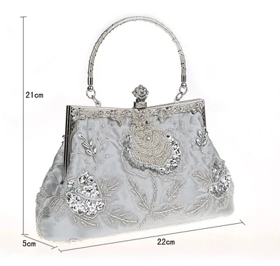 Silver Beaded Floral Vintage Evening Bag