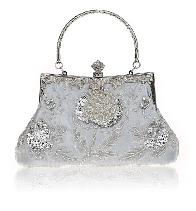 Silver Beaded Floral Vintage Evening Bag
