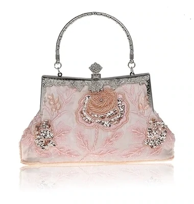 Soft Pink Beaded Floral Vintage Evening Bag