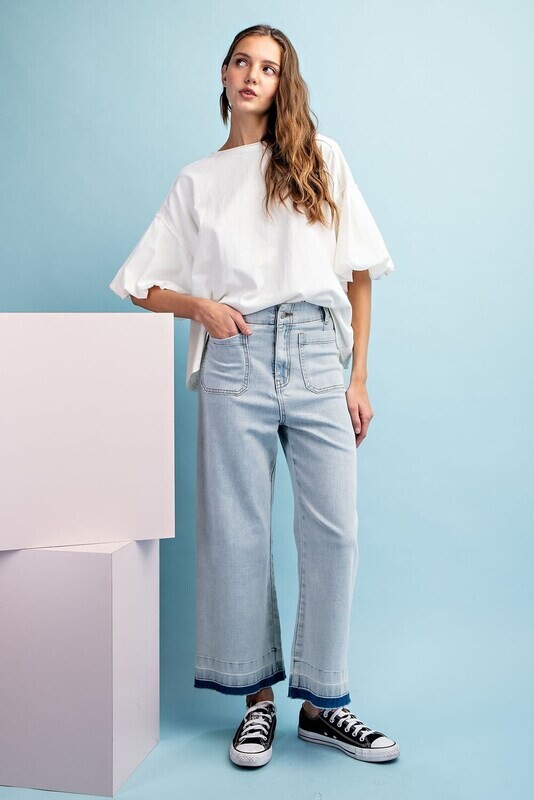 Mineral Washed Denim Cropped Pants