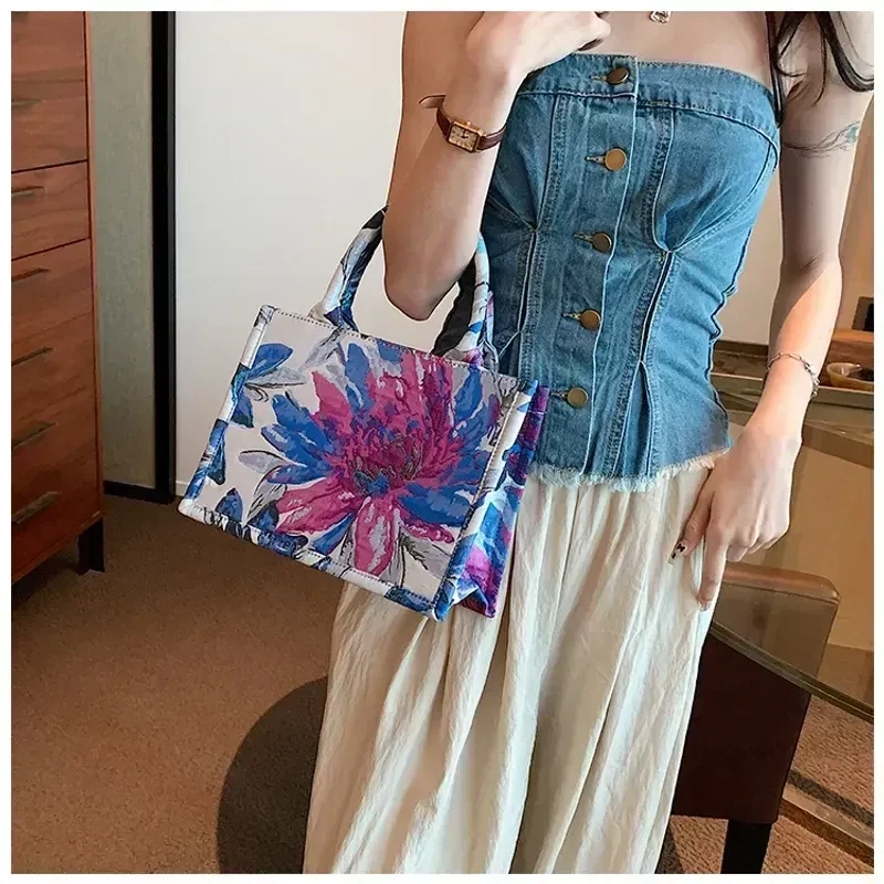 Designer Look Small Multi Canvas Handbag