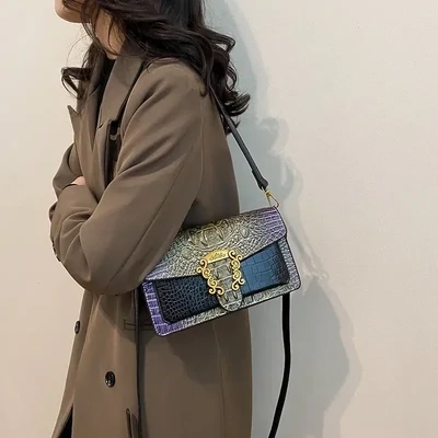 Designer Look Vegan Leather Flap Front Handbag