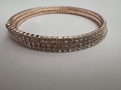 3 Row Rose Gold Crystal Rhinestone Coil Bracelet