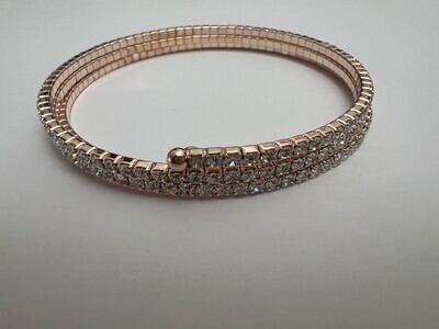 3 Row Rose Gold Crystal Rhinestone Coil Bracelet