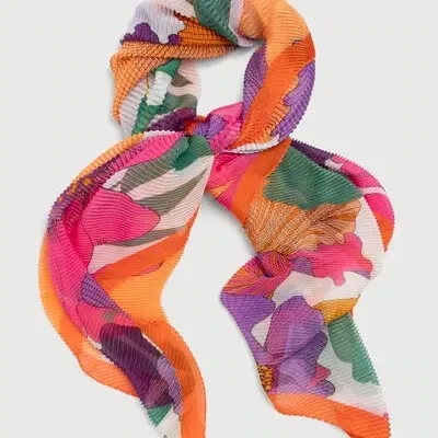 Pleated Colorful Floral Scarf