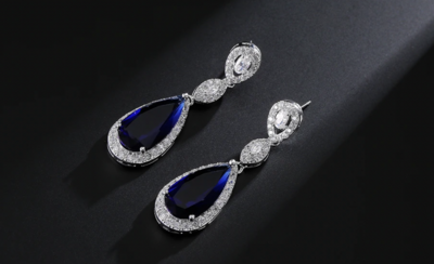 AAA CZ Clear/Blue Triple Drop Formal Earring