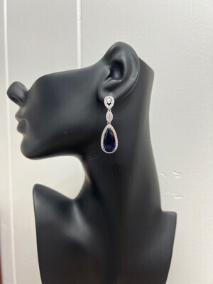 AAA CZ Clear/Blue Triple Drop Formal Earring