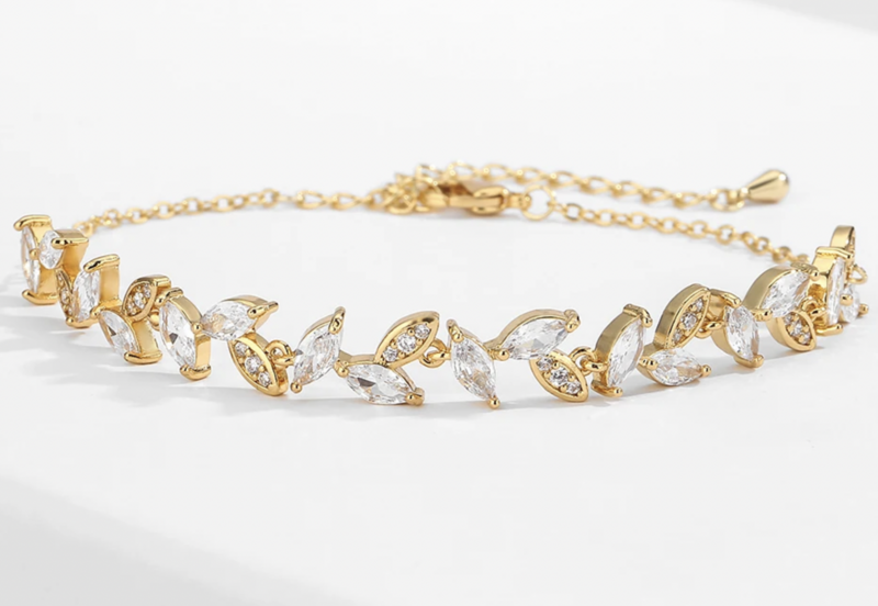 Gold Pave Marquise Leaf Adjustable Bracelet