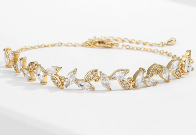 Gold Pave Marquise Leaf Adjustable Bracelet