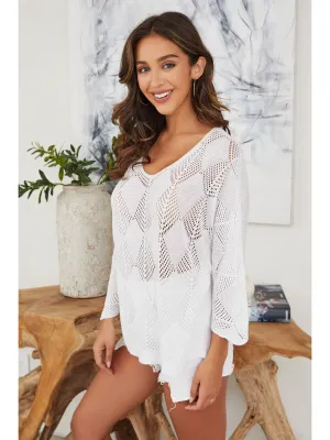 Italian Made Diamond Patterned White Crochet Top