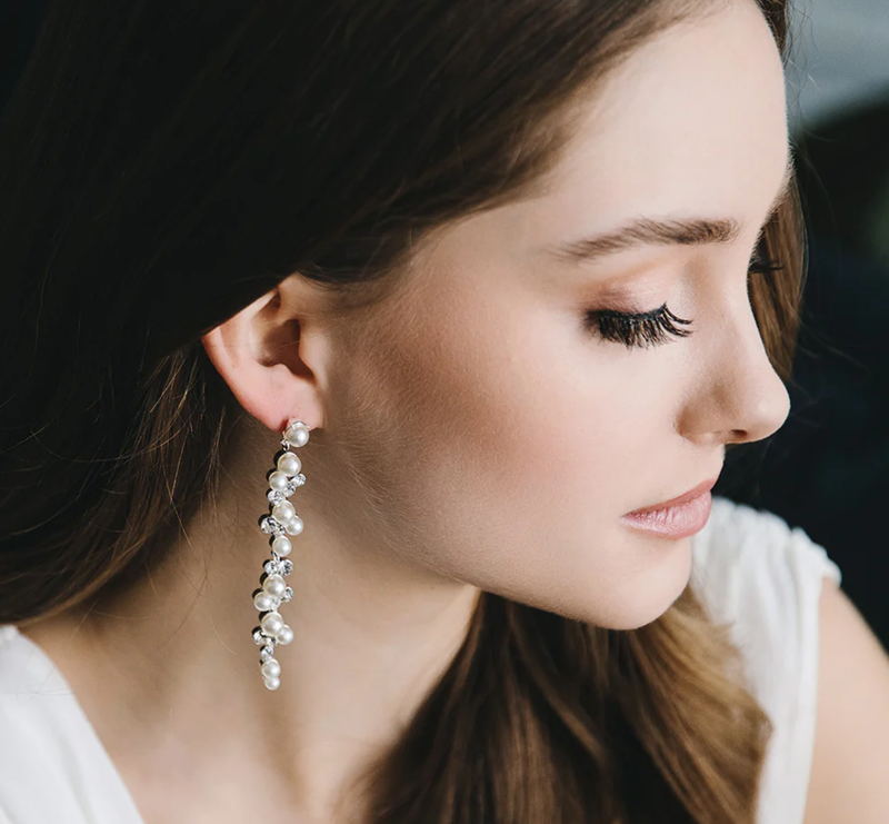 Long Faux Pearl/Crystal Formal Earrings