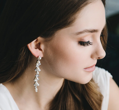 Long Faux Pearl/Crystal Formal Earrings